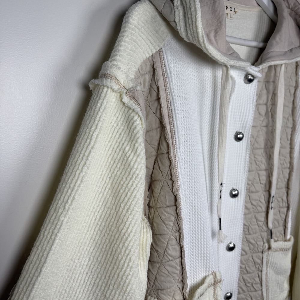Pol Quilted Hooded Lightweight Cuddle Up Quilted Mixed Media Cream Jacket Large - Picture 5 of 12